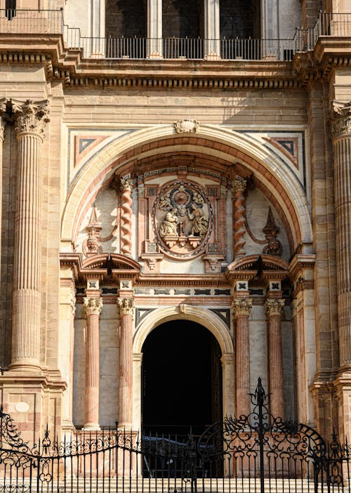 Entrance to the Malaga Cathedral, Malaga, Andalusia, Spain 