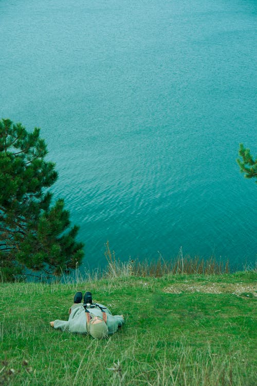 Foto profissional grátis de beira do lago, beira-lago, deitado