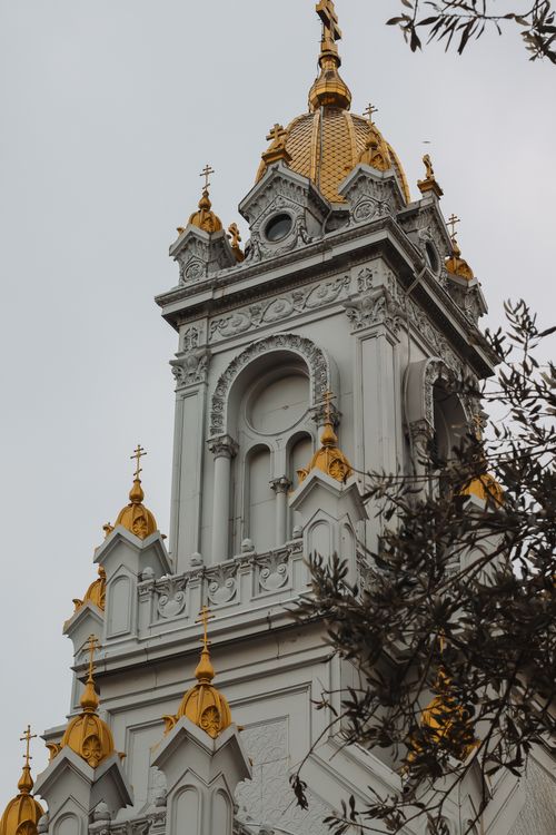 Free Vertical shot of St. Stephens Orthodox Church tower in Istanbul, Türkiye. Stock Photo