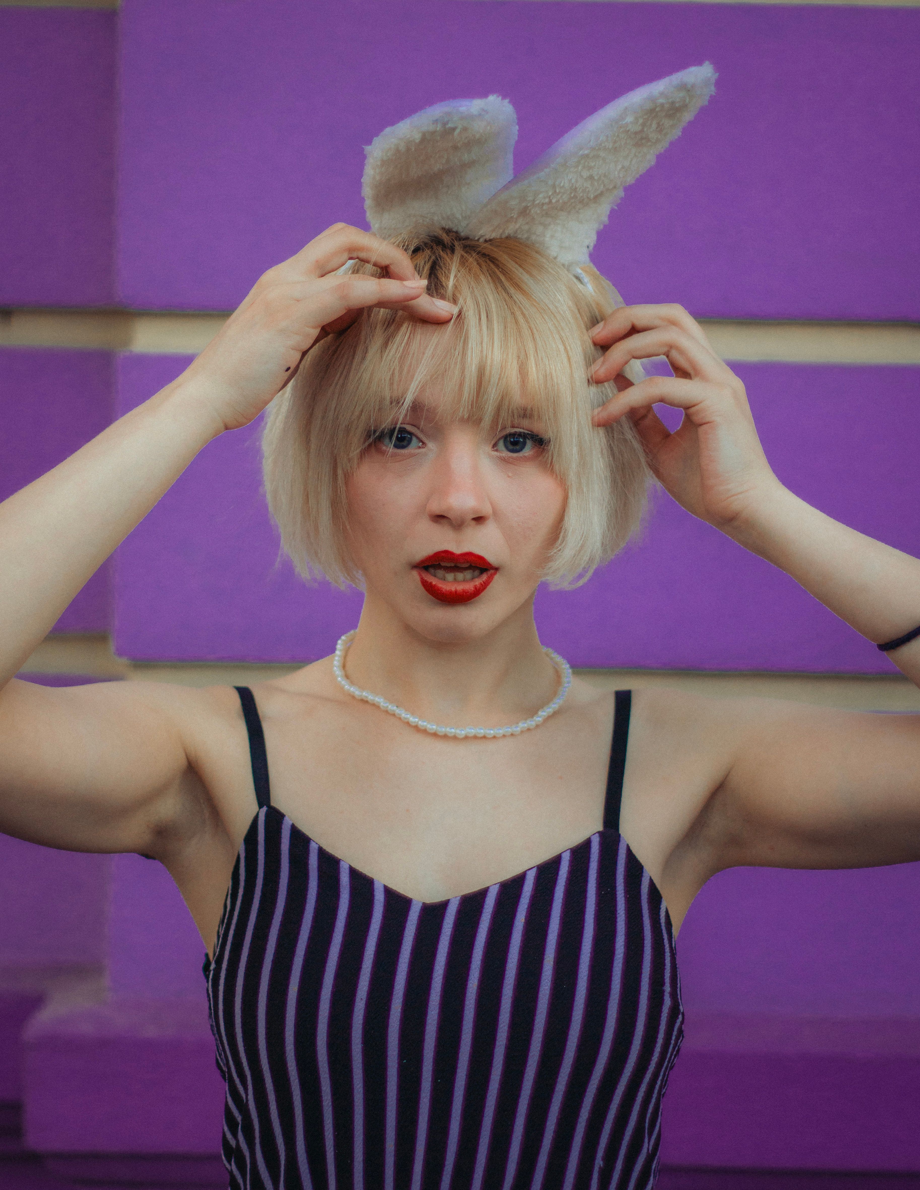 Portrait of Blonde Woman with Rabbit Ears · Free Stock Photo