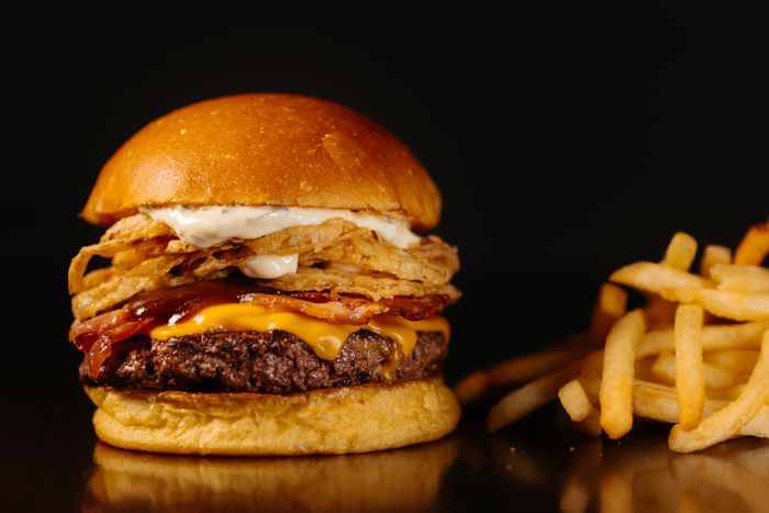 Truffle mushroom Swiss burger served in a restaurant