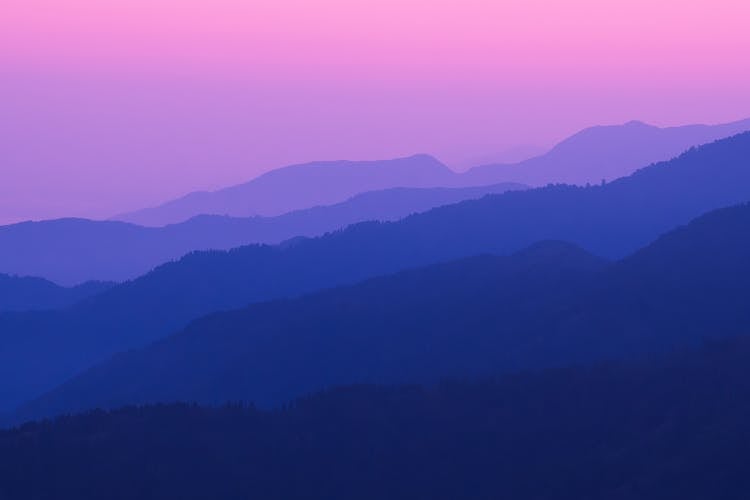 Hills And Forest Silhouette At Dusk