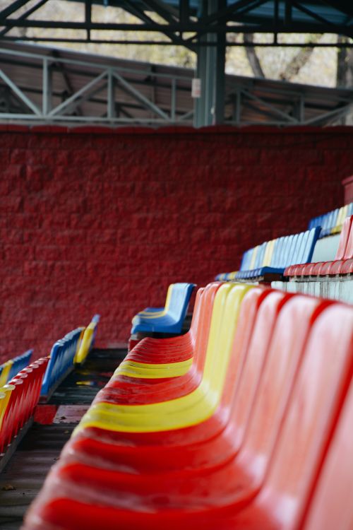 Free Vibrant empty stadium seats arranged in rows, Almaty, Kazakhstan. Stock Photo