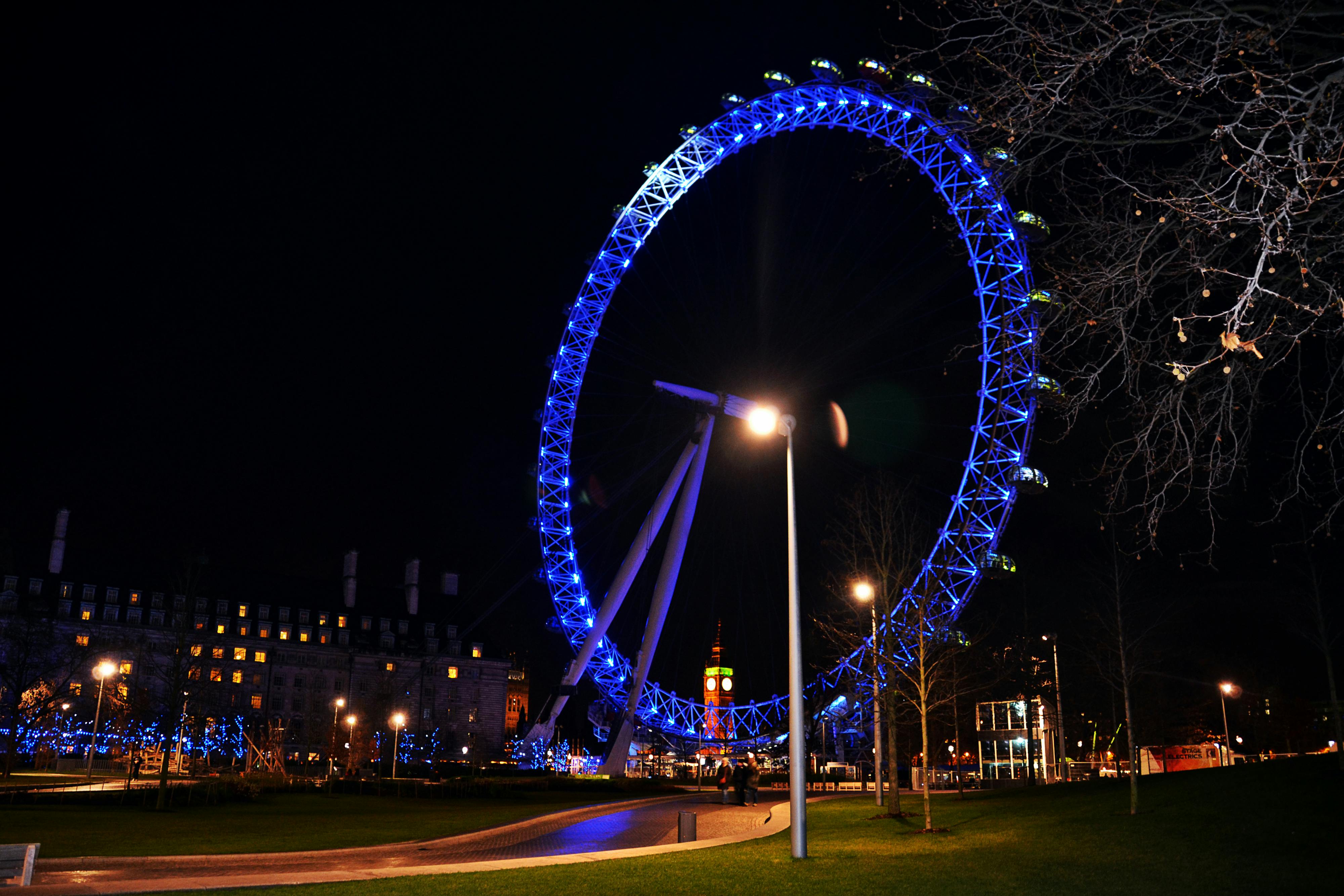 Free stock photo of giant ferris wheel, London Eye at night, London UK