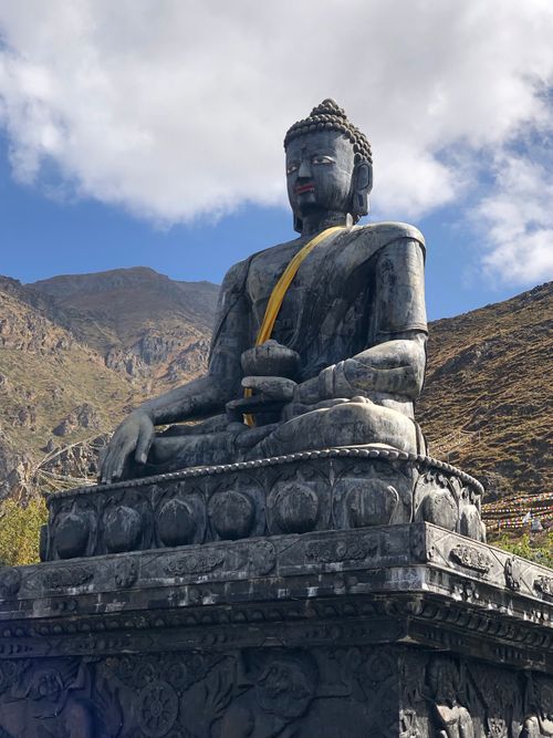 Free 35 Feet Tall Buddha Statue at Muktinath Dham Nepal Stock Photo