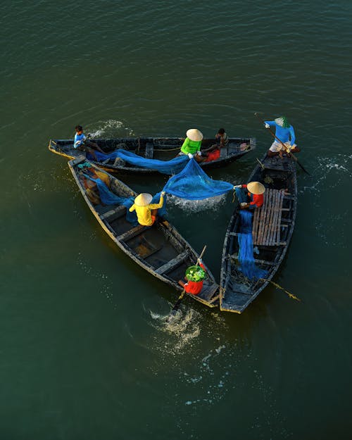 Fishermen on Boats on Lake