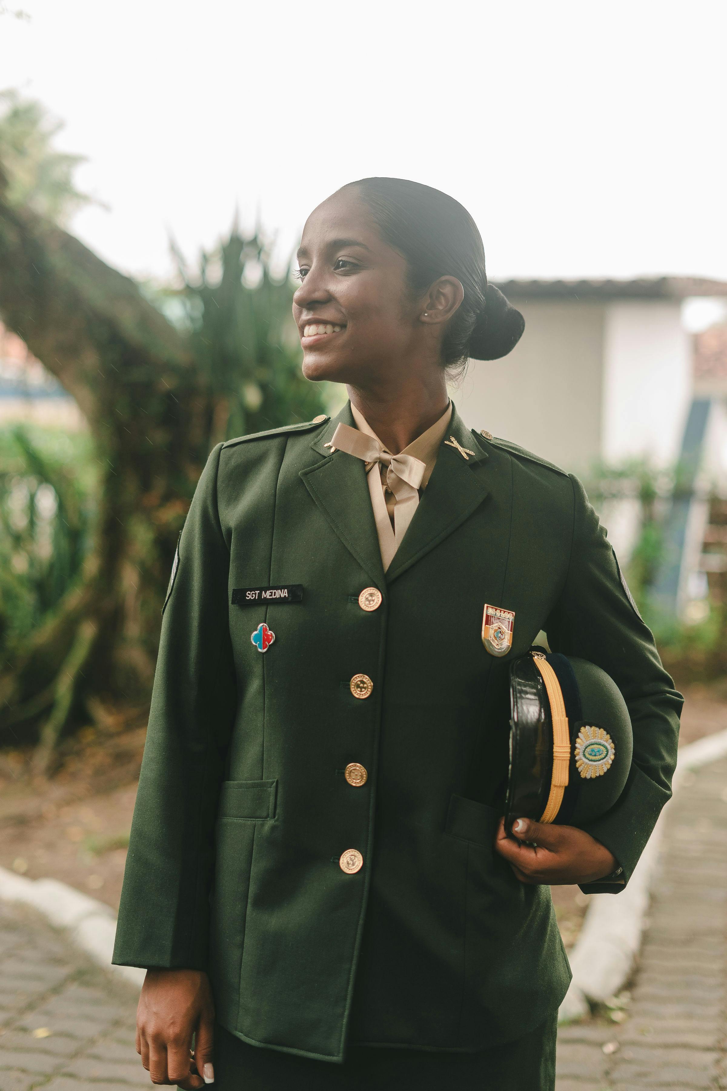 smiling woman in uniform