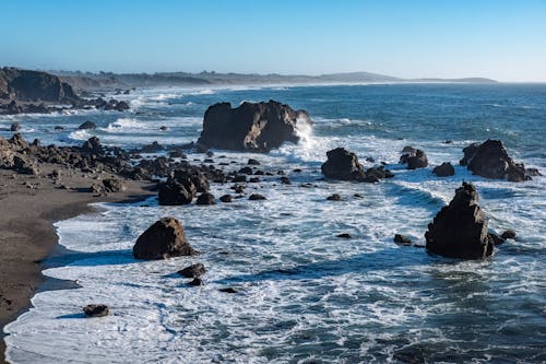 View of Waves Washing Up a Rocky Shore 