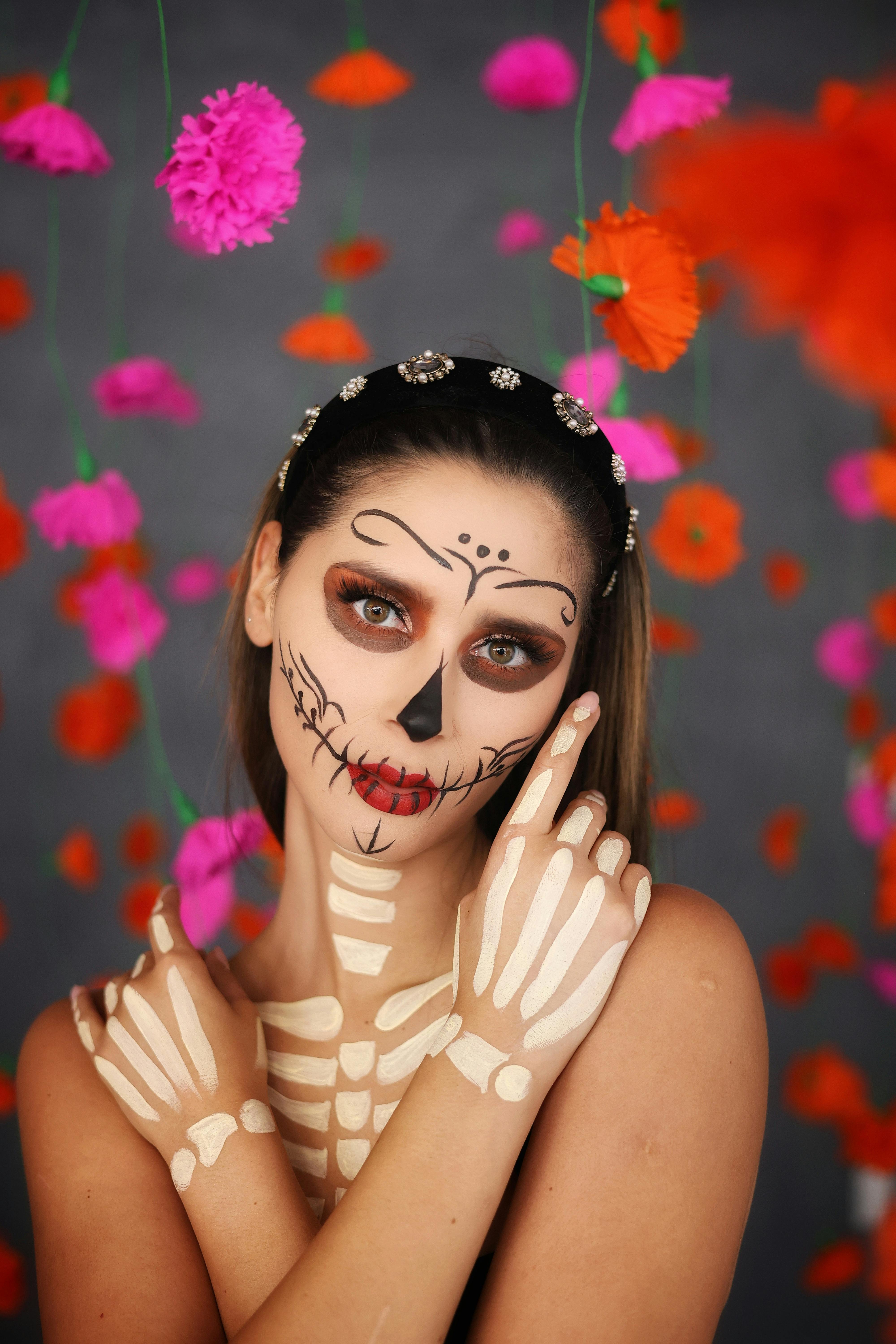 portrait of a woman in sugar skull makeup