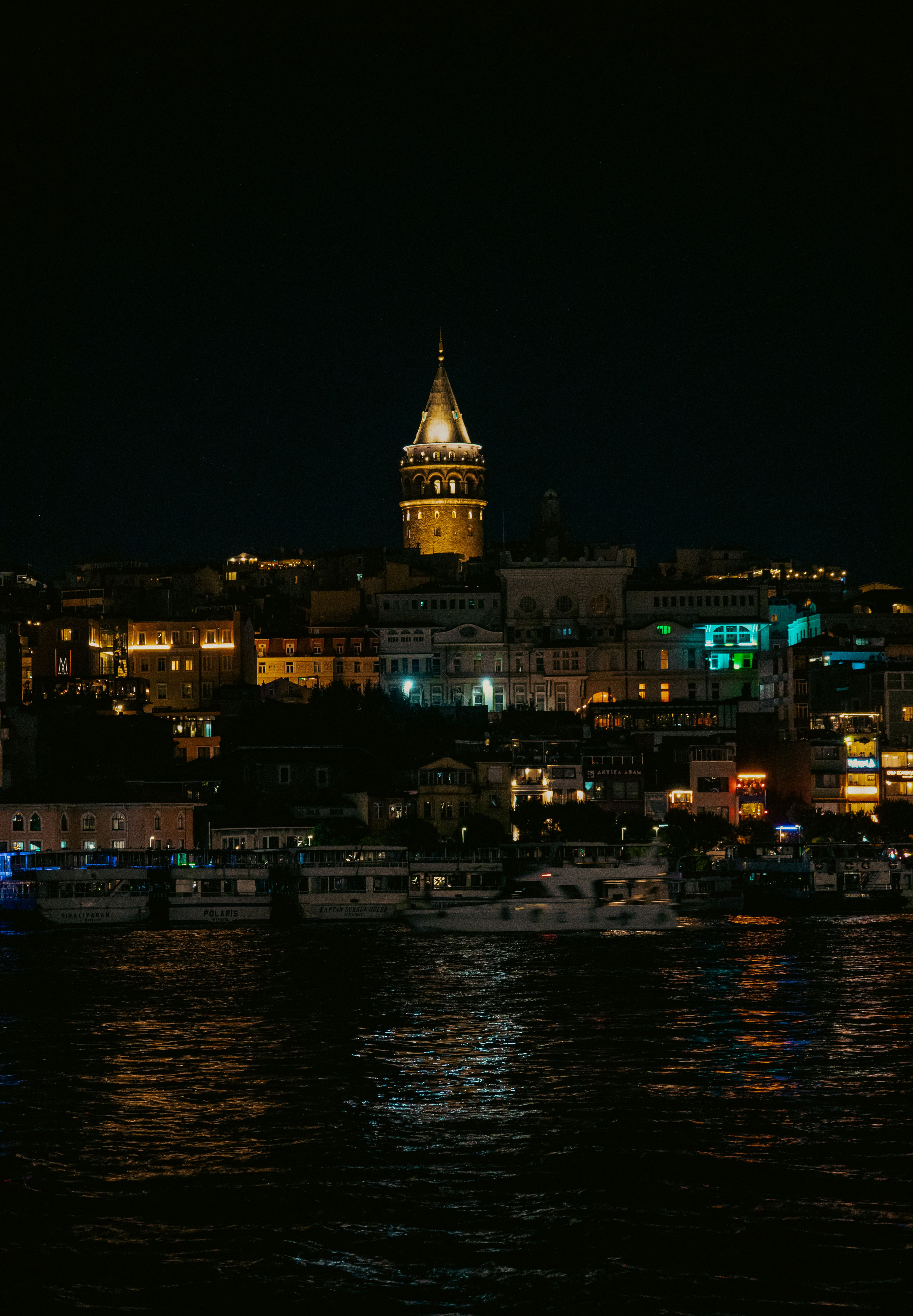 Galata Tower on Sea Coast of Istanbul at Night · Free Stock Photo