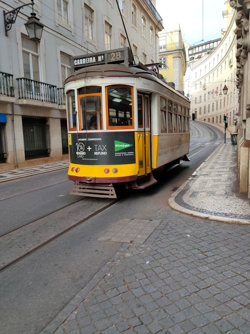 Classic Tram 28 in Streets of Lisbon