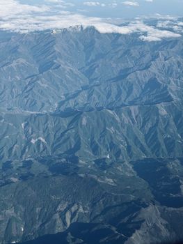 Scenic aerial view of mountain range in Kumakogen, Ehime, Japan.