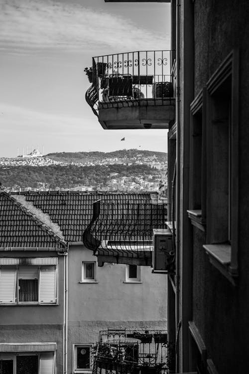 Balconies in Building in Black and White