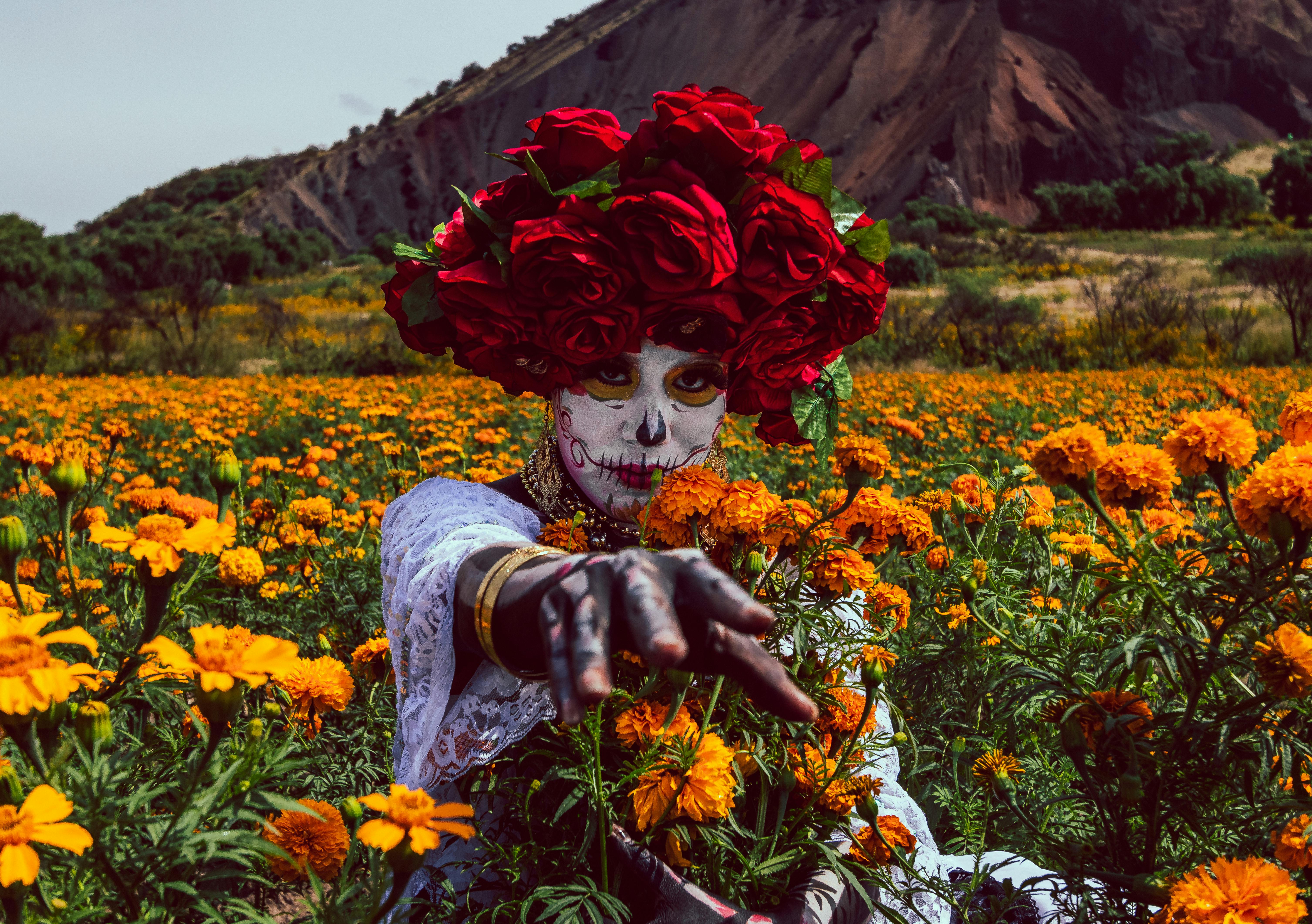 catrina in field of marigolds