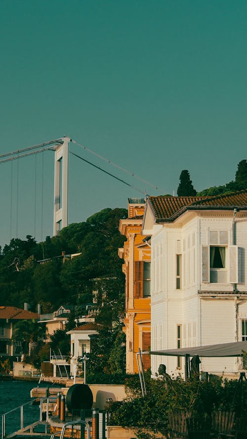 A view of the bosphorus bridge from a boat