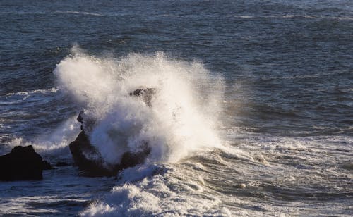 Wave Crushing on Rocks on Sea Shore