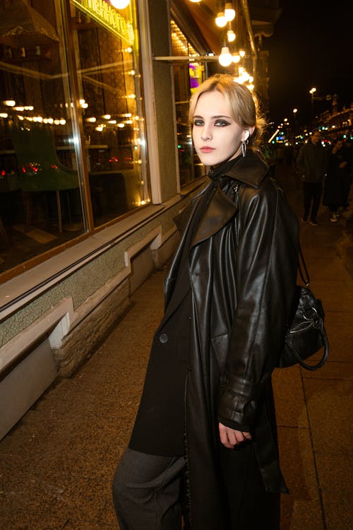 Blonde in Leather Coat