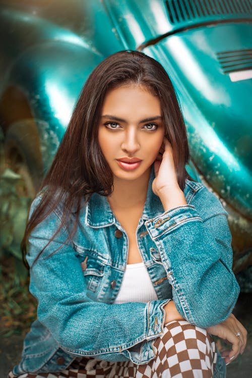 Brunette Woman in Jean Jacket