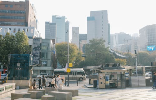 Ilmainen kuvapankkikuva tunnisteilla bussit, Etelä-Korea, jalankulkijat