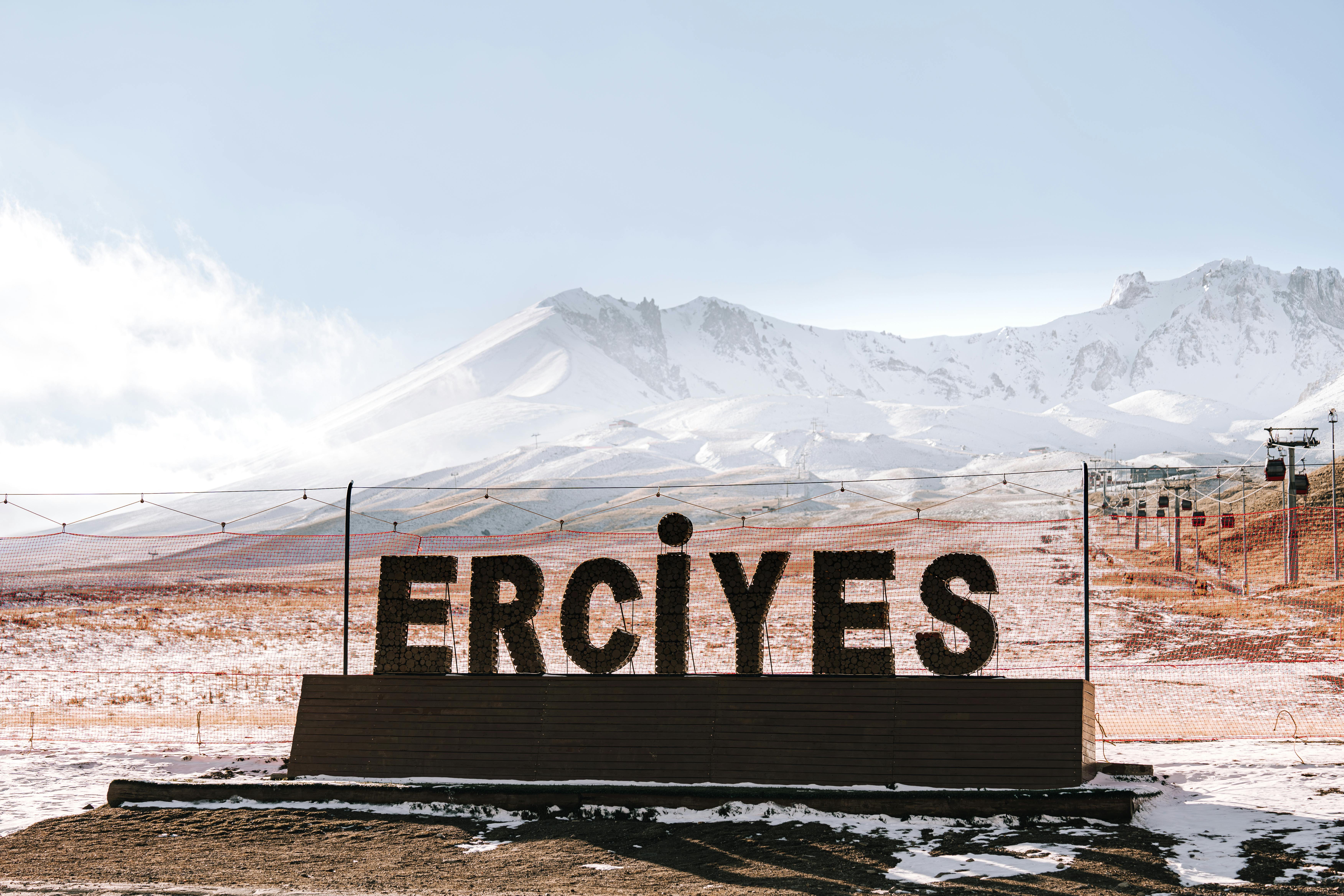 Prescription Goggle Inserts - Scenic view of Mount Erciyes with snow and iconic Erciyes sign, Turkey.