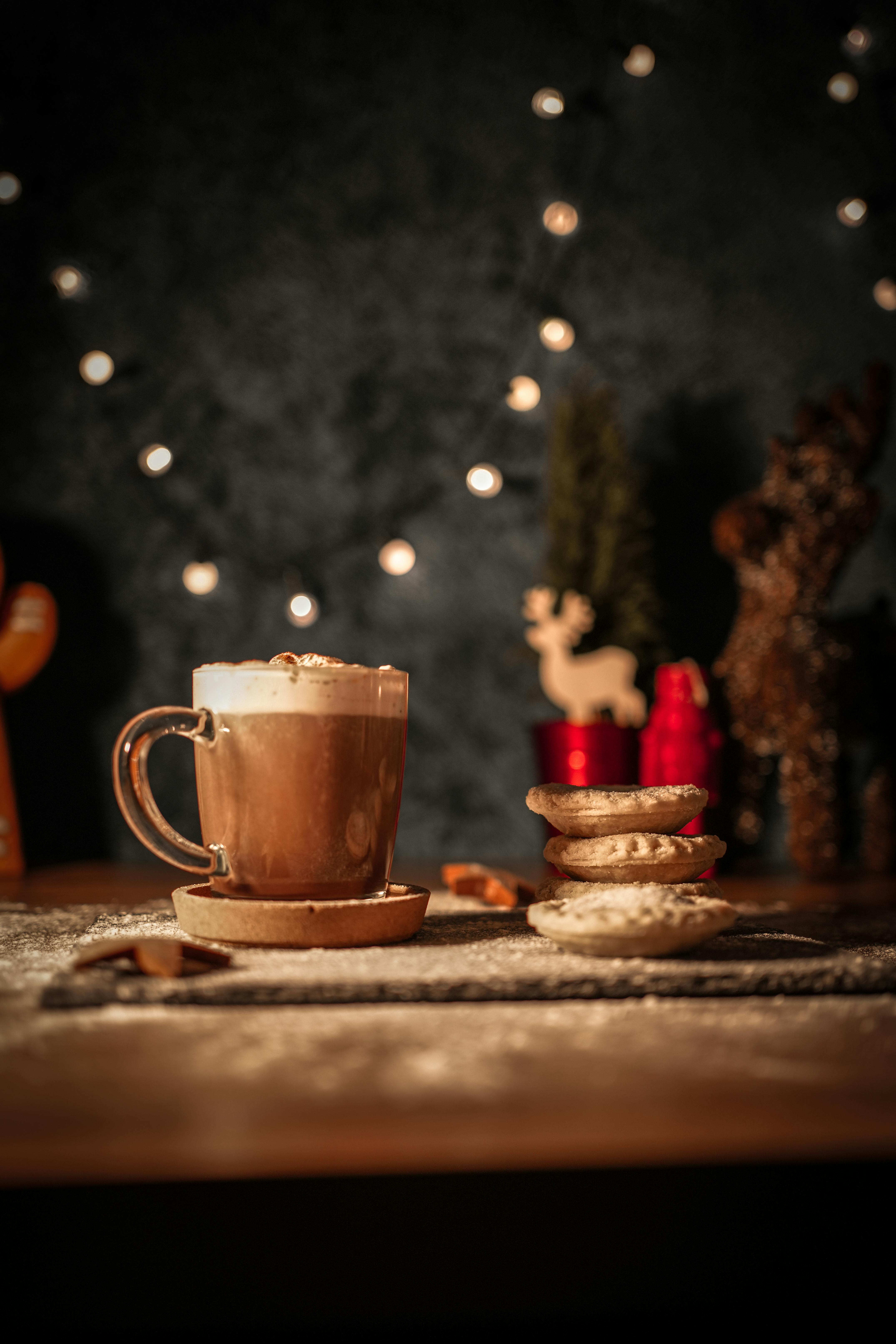 christmas time cakes and hot chocolate