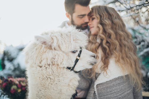 Uomo E Donna In Piedi Uno Accanto All'altro Durante La Stagione Della Neve