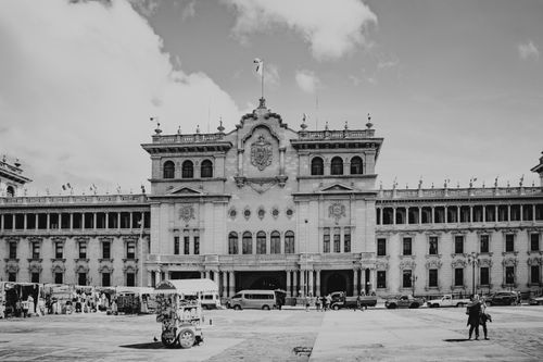 Free Black and white photo of the National Palace in Guatemala City, showcasing local landmarks and architecture. Stock Photo