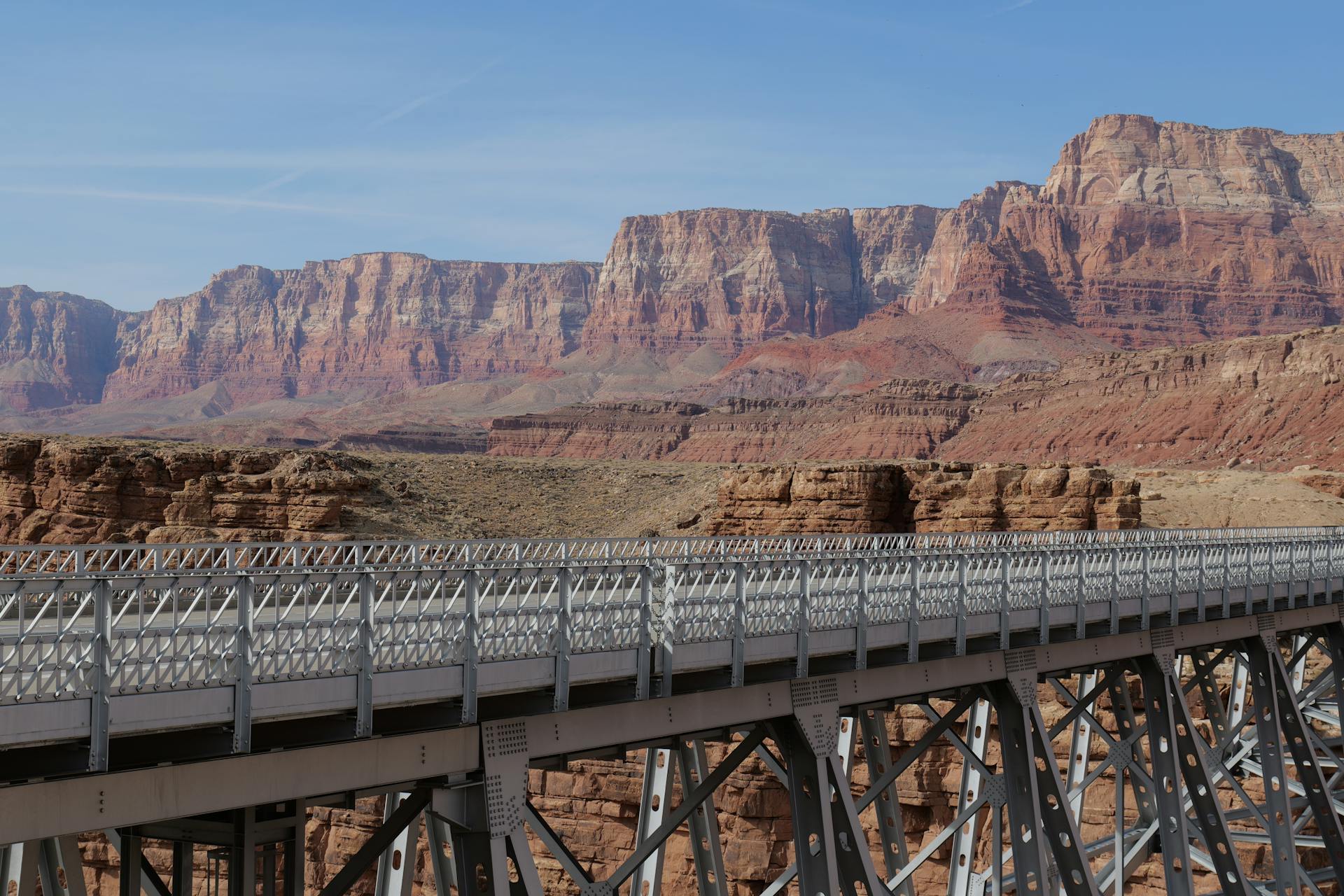 View of the Navajo Bridge across the Colorado River in the Grand Canyon National Park