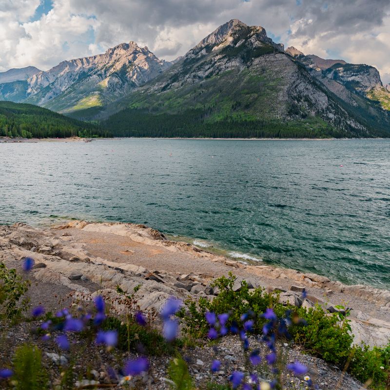 Lake Minnewanka with mountains in Banff National Park