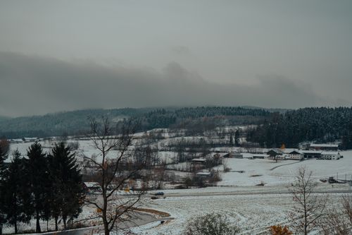 Free Snow-covered rural landscape of Prackenbach, Bavaria, Germany. Stock Photo