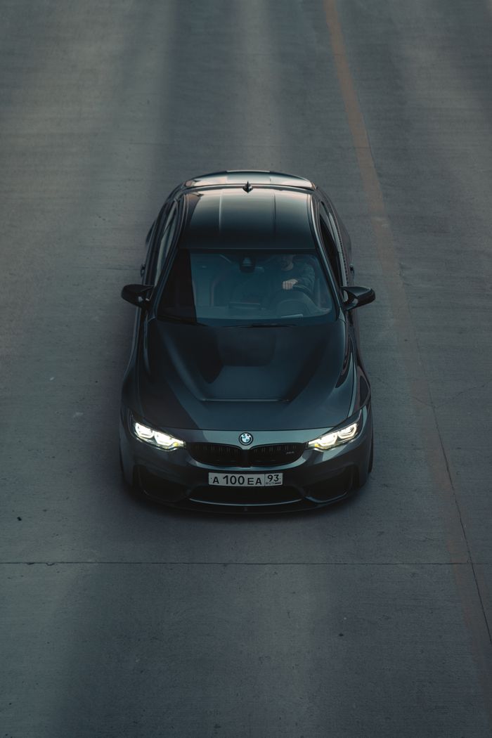 BMW M4 aerial city shot