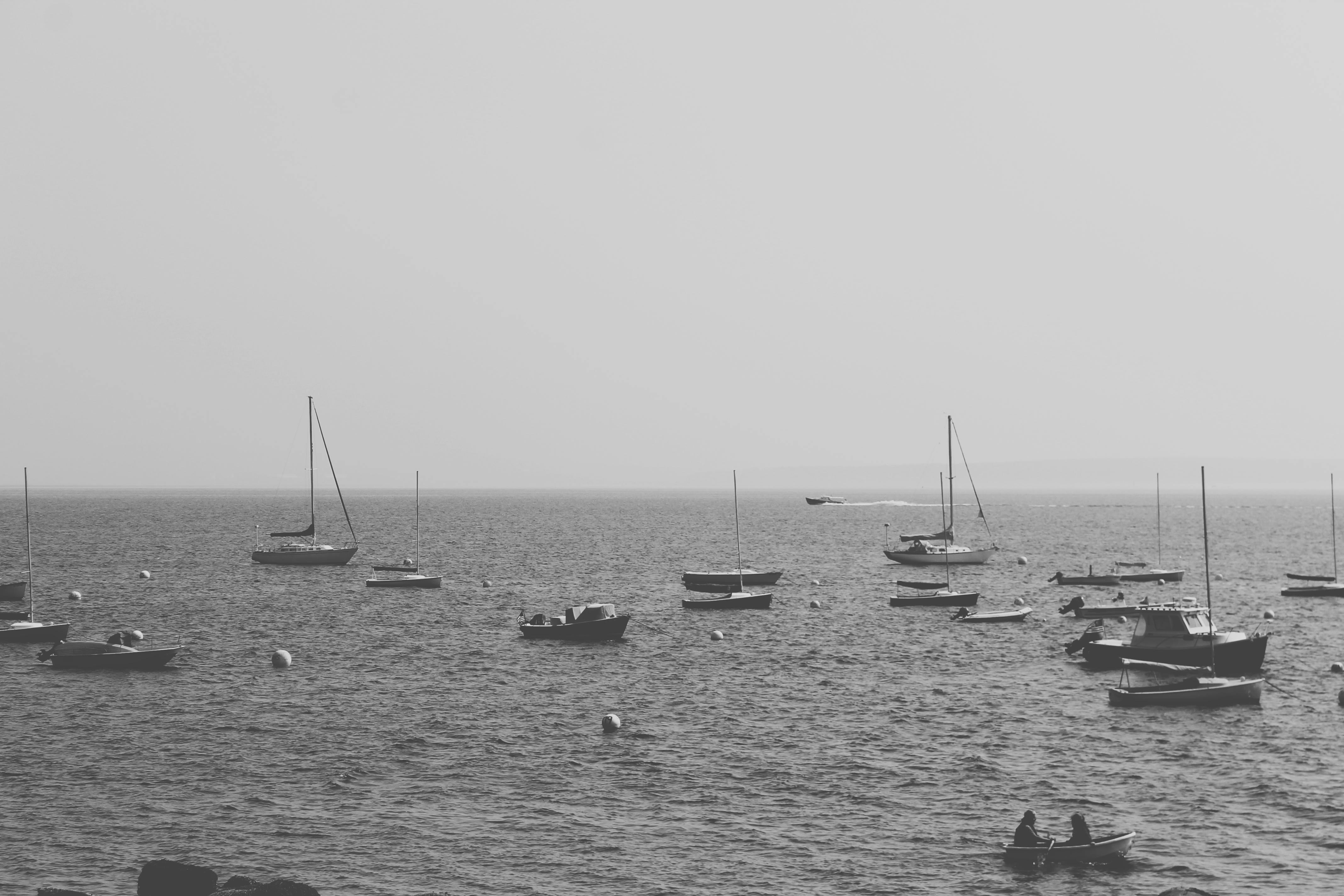 Free stock photo of black and white, boats, dark