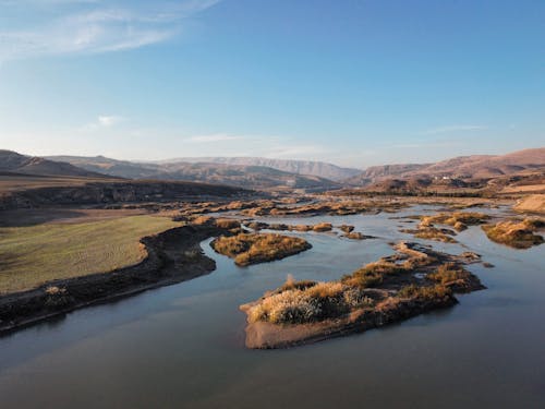 Aerial Panorama of a River with Islets