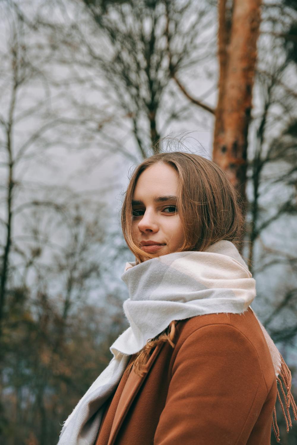 Portrait of Woman in Scarf and Coat · Free Stock Photo