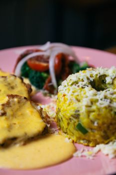 Sausage And Rice With Cheese Sauce