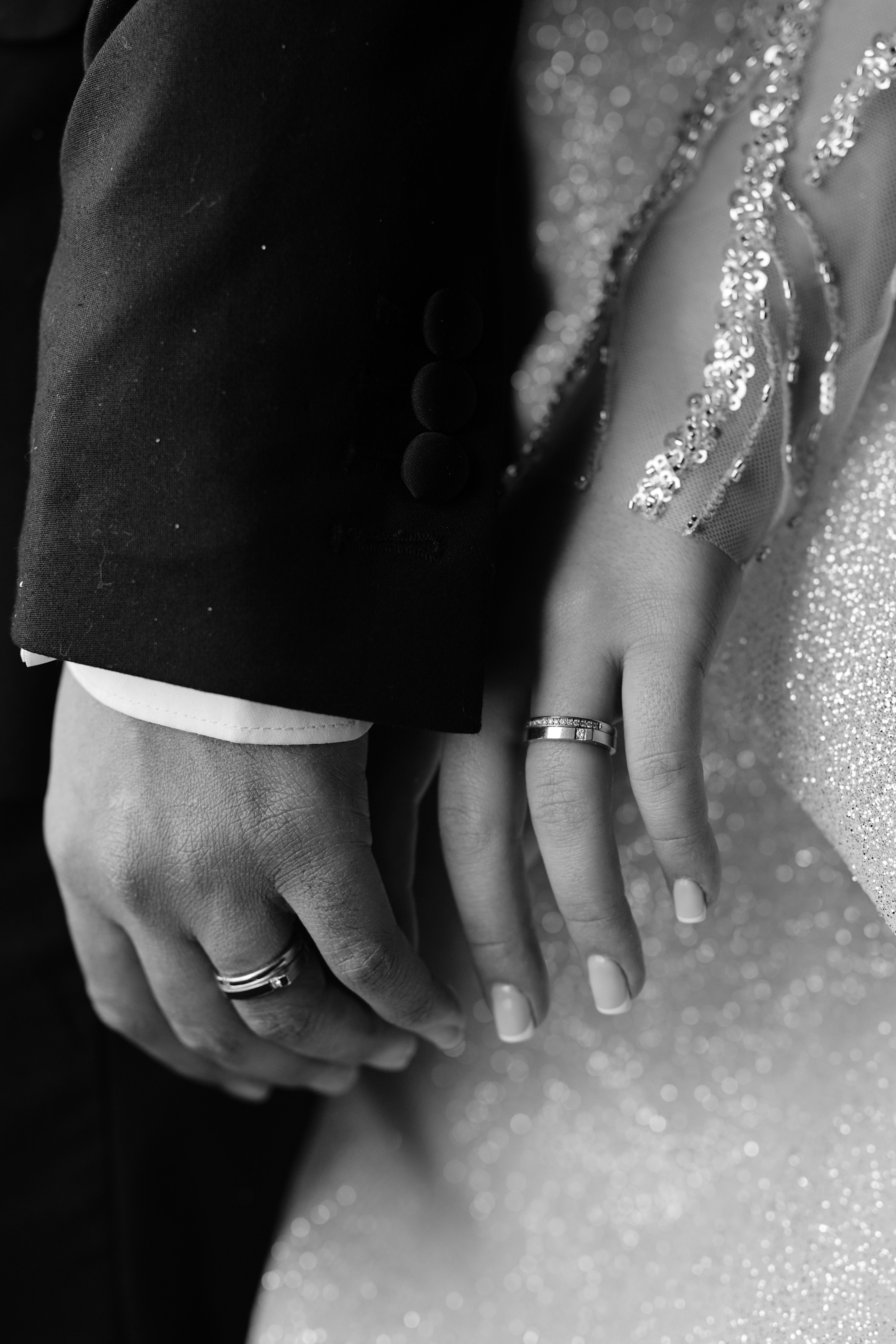 Close up of Newlyweds Hands in Black and White · Free Stock Photo