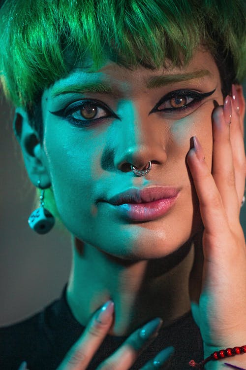 Woman with Green Hair and a Nose Ring
