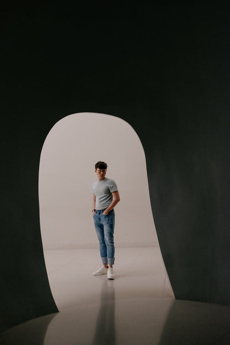 Man In Front Of An Exhibit At The Museum Of Contemporary Art In Los Angeles