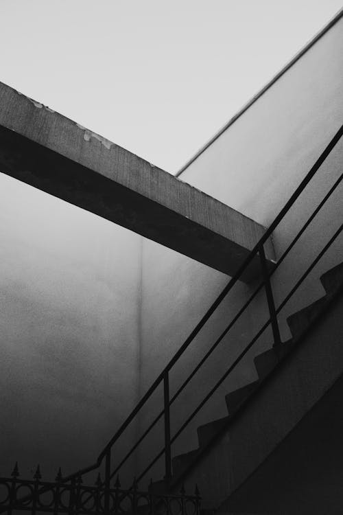 Black and White Photo of a Concrete Staircase