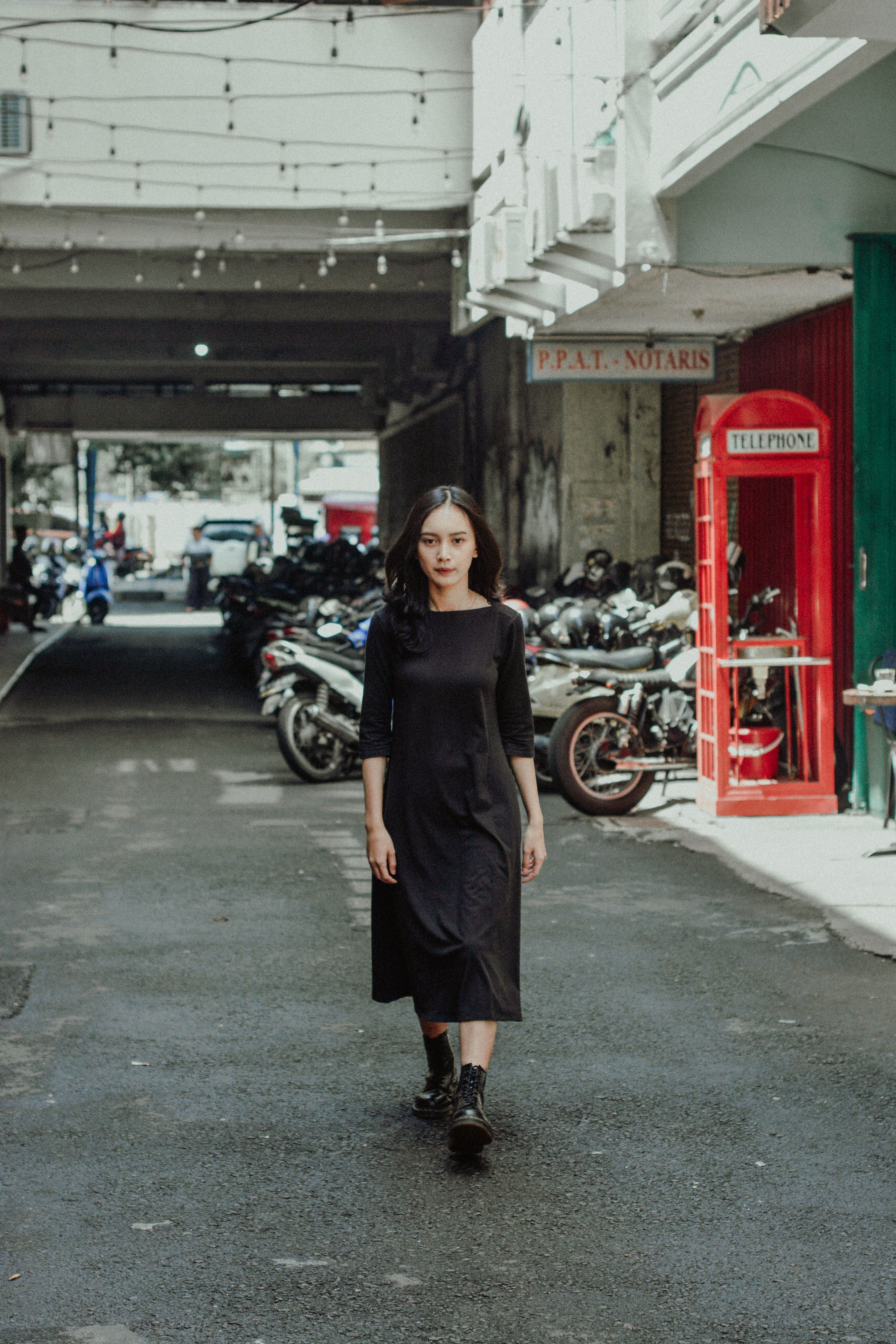 Woman in Black Dress on Street · Free Stock Photo