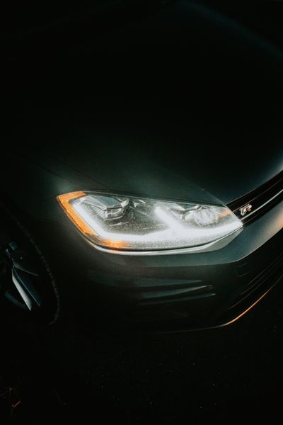 LED headlight close-up in the dark