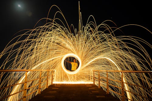 Performer during Steel Wool Spinning at Night