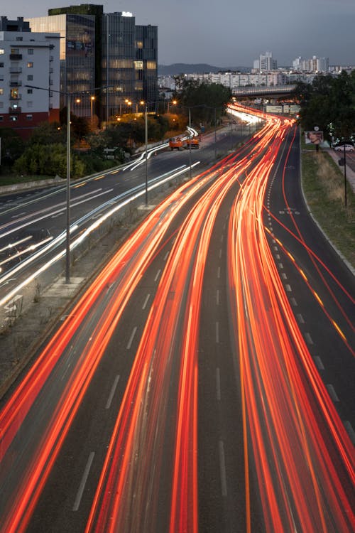 dikey atış, ışık çizgileri, Kent içeren Ücretsiz stok fotoğraf