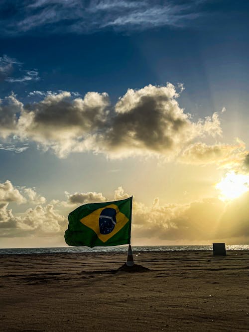 คลังภาพถ่ายฟรี ของ ชายหาด, ทะเล, ธงของบราซิล