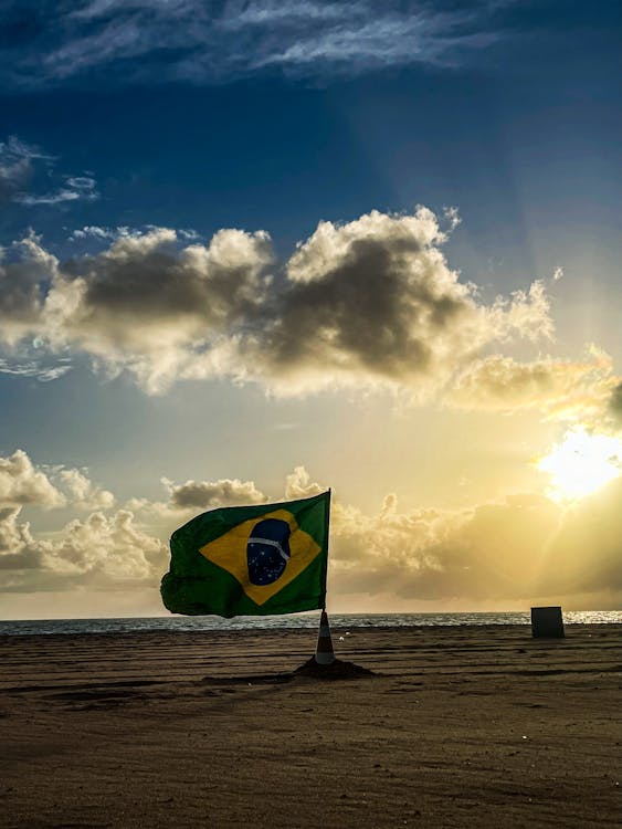 Flag of Brazil on Wind in Seaside