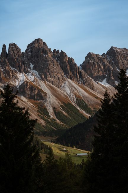 Breathtaking view of rugged mountains with steep, eroded peaks in summer.