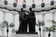 View of the Hemicycle de la Rotonda statue in Guayaquil, Ecuador.