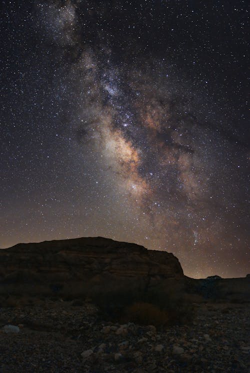 Milky Way in the Starry Night Sky Over the Rocky Desert