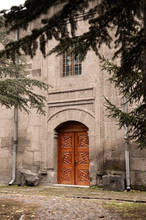 Facade of a Building with Old Wooden Doors 