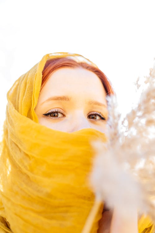 Redhead Model in Yellow Headscarf